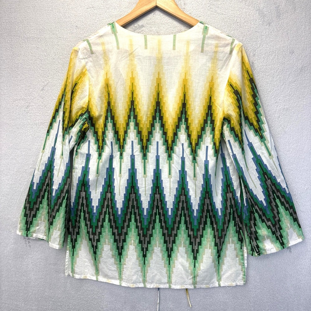 Alberto Makali Beaded Lightweight Tunic Blouse Womens Large Chevron 100% Cotton - Picture 2 of 8